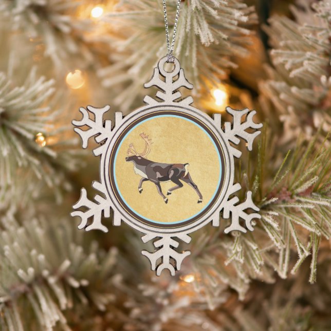 Ornement Flocon De Neige Caribou/Reindeer d'art populaire (Arbre)