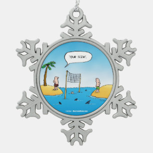 Ornement Flocon De Neige Caricature amusante de Shark Volleyball