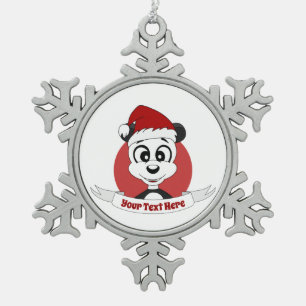 Ornement Flocon De Neige Caricature de Noël avec mignon ours en panda