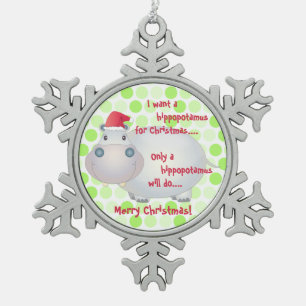Ornement Flocon De Neige Caricature Hippopotamus Noël (Noël)