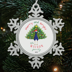 Ornement Flocon De Neige Carte d'ornement en papier de paon d'arbre de Noël