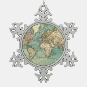 Ornement Flocon De Neige Carte du monde vintage