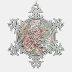 Ornement Flocon De Neige Carte vintage de Copenhague Danemark (1888)