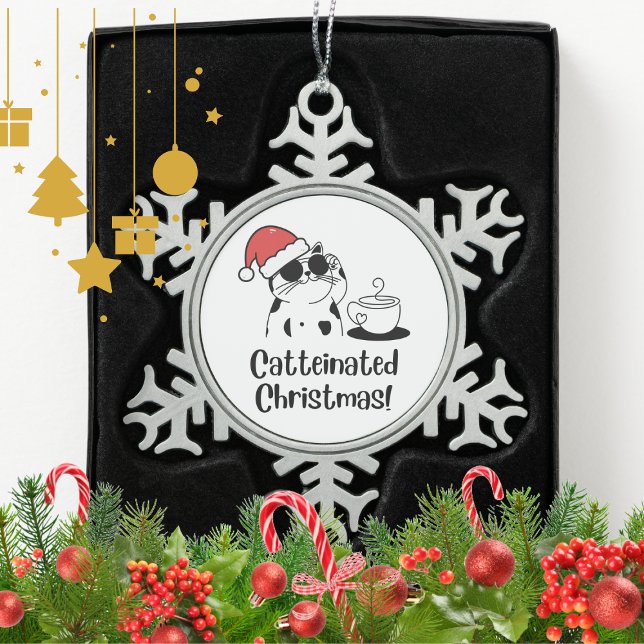 Ornement Flocon De Neige Catteinated Christmas Coffee and Cat Lover Holiday (Créateur téléchargé)