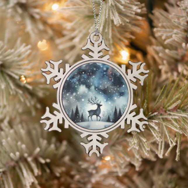 Ornement Flocon De Neige Cerf de Nuit d'Hiver Étoilé (Arbre)