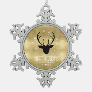 Ornement Flocon De Neige Cerfs Antlers Silhouette & Flakes Gold ID861