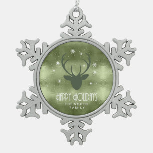 Ornement Flocon De Neige Cerfs Antlers Silhouette & Snowflakes Green ID861