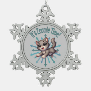 Ornement Flocon De Neige C'est Zoomie Time Cute Grey & White Cat