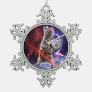 Ornement Flocon De Neige Chat guerrier avec lasers de l'oeil