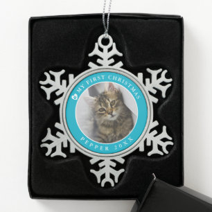 Ornement Flocon De Neige Chat Kitten Première photo de Noël