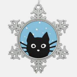 Ornement Flocon De Neige Chat noir curieux