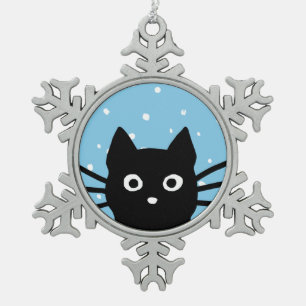 Ornement Flocon De Neige Chat Noir Curieux Vacances de Kitty Mignonne qui