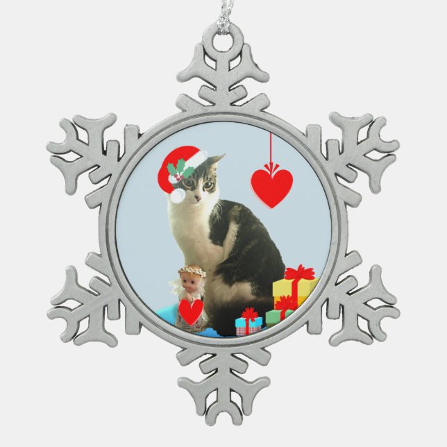 Ornement Flocon De Neige Chat tigré de Noël (Devant)