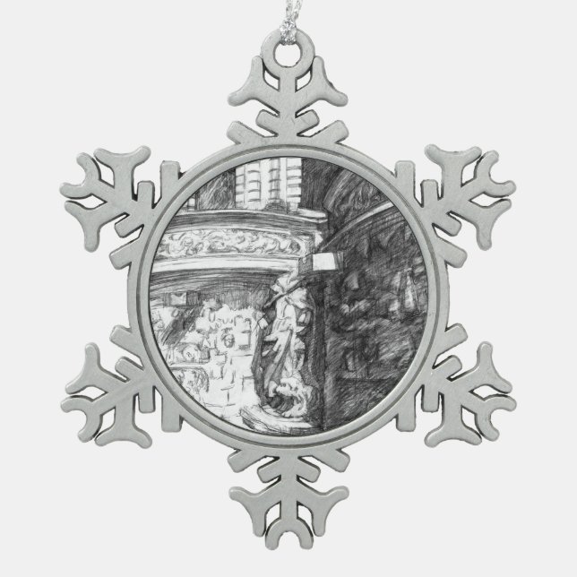 Ornement Flocon De Neige Château pencilart Monochrome noir & blanc (Devant)