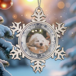 Ornement Flocon De Neige Chien animal de compagnie première photo de Noël c