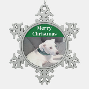 Ornement Flocon De Neige Chien blanc mignon portant l'Écharpe verte Festif