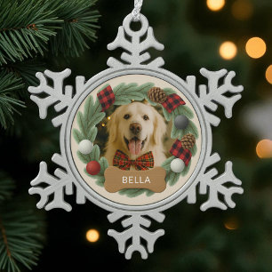 Ornement Flocon De Neige Chien Nom Personnalisé Photo Noël Plaid