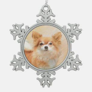 Ornement Flocon De Neige Chihuahua Peinture de Chien à long Haired Art orig