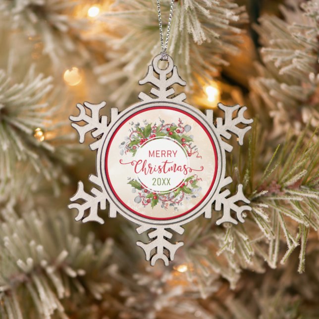 Ornement Flocon De Neige Christmas Holly Branch (Arbre)