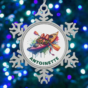 Ornement Flocon De Neige Christmas Kayak Nom personnalisé