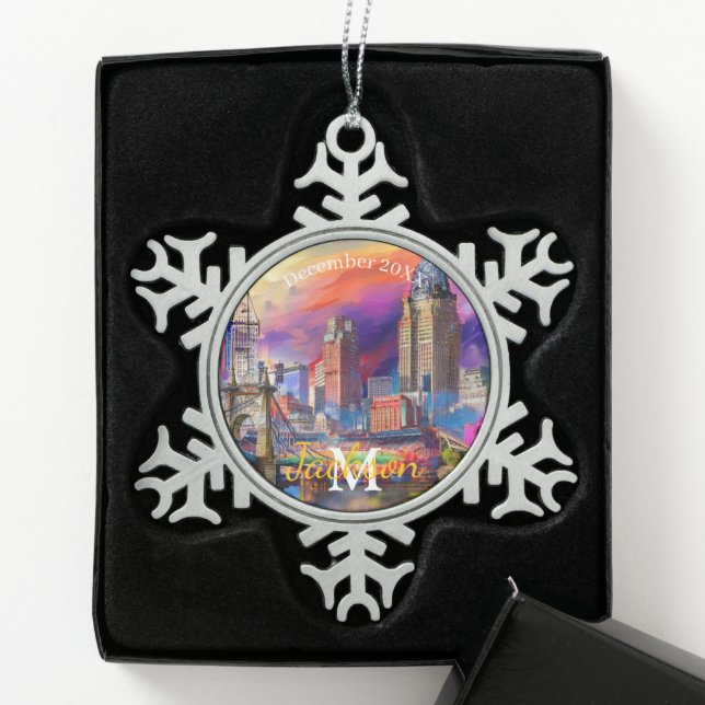 Ornement Flocon De Neige Cincinnati Snowflake Anneau de Noël (Boîte)
