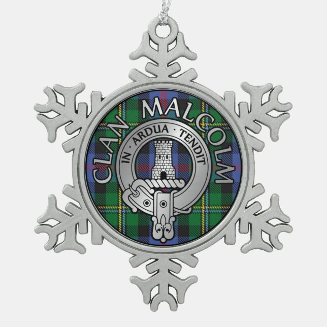 Ornement Flocon De Neige Clan Malcolm Crest & Tartan (Devant)