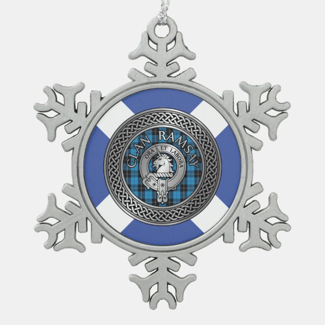 Ornement Flocon De Neige Clan Ramsay Crest & Hunting Tartan Knot (Devant)