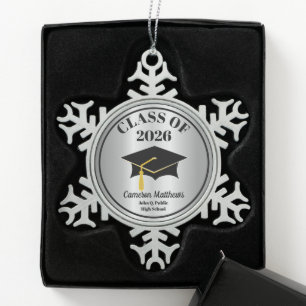 Ornement Flocon De Neige Classe de Casquette de 2e année de 2026 Silver Nom