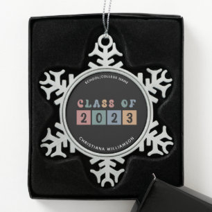 Ornement Flocon De Neige Classe Retro Personnalisée de 2023 Graduation Cute