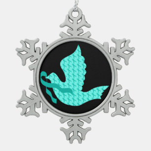 Ornement Flocon De Neige Colombe de ruban turquoise d'espoir - Cancer