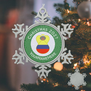 Ornement Flocon De Neige Colombie Drapeau Noël Angel Abuela Nom Année