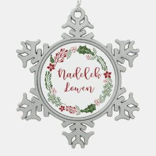 Ornement Flocon De Neige Cornish Merry Christmas Wreath, Nadelik Lowen