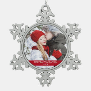 Ornement Flocon De Neige Couple Photo Red Snowflake