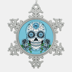 Ornement Flocon De Neige Crâne à sucre bleu