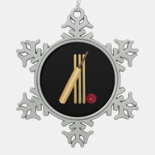 Ornement Flocon De Neige Cricket - Wicket, chauve-souris et balle en noir