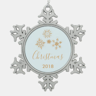 Ornement Flocon De Neige Cristaux de flocon d'or sur bleu glacé - Noël
