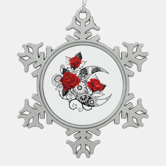 Ornement Flocon De Neige Croissant mécanique avec roses rouges (Devant)