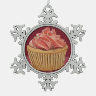 Ornement Flocon De Neige Cupcake rose ornement de Noël