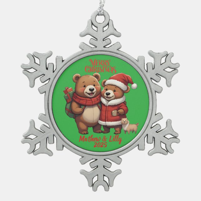 Ornement Flocon De Neige cute bears Christmas Snowflake Framed Ornament (Devant)