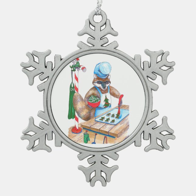 Ornement Flocon De Neige Cute Raccoon Chef Cuisson pour Noël (Devant)