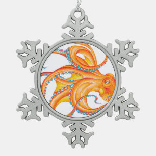 Ornement Flocon De Neige Danse orangée rouge octopus Ink