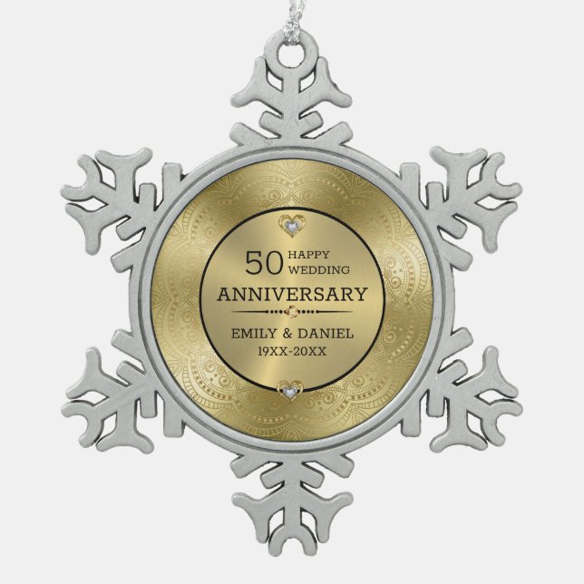 Ornement Flocon De Neige Dentelle d'or 50e anniversaire de mariage (Devant)