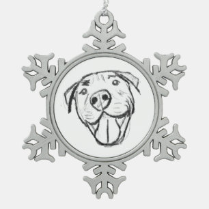 Ornement Flocon De Neige dessin pitbull simple amoureux des chiens noir bla