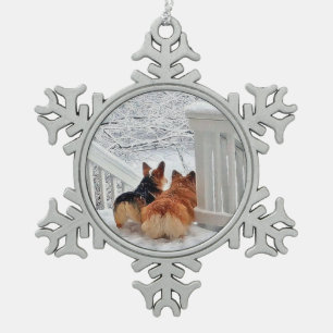 Ornement Flocon De Neige Deux Corgis de Gallois dans l'ornement de neige