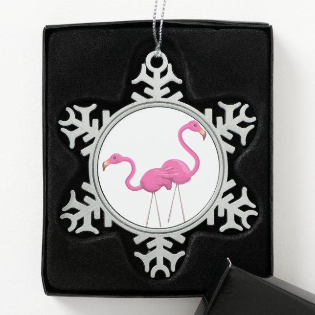 Ornement Flocon De Neige Deux Flamants roses roses ensemble (Boîte)