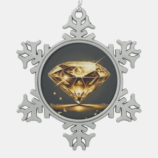 Ornement Flocon De Neige Diamant jaune et Arrière - plan noir (Devant)