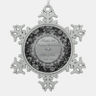 Ornement Flocon De Neige Diamants floraux d'argent 50e anniversaire Mariage