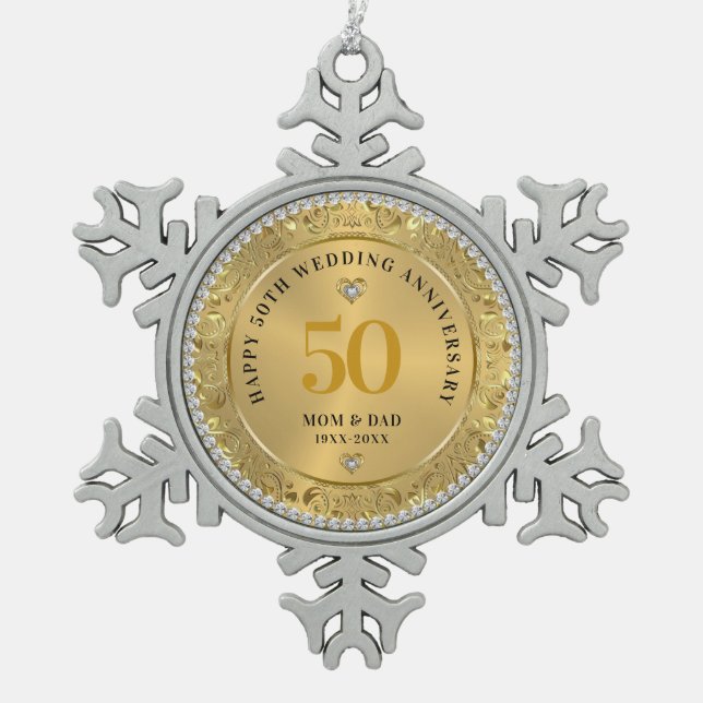 Ornement Flocon De Neige Diamonds Gold 50e anniversaire Mariage (Devant)