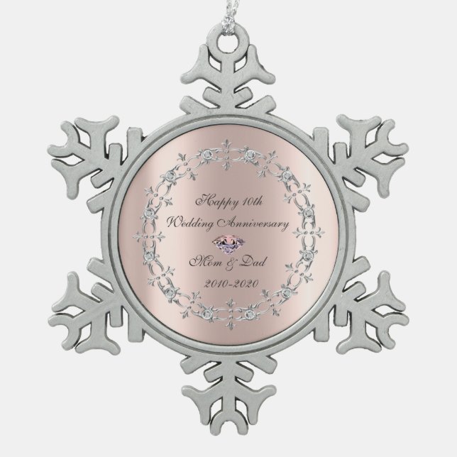 Ornement Flocon De Neige Diamonds Rose Gold 10e anniversaire Mariage (Devant)