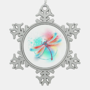 Ornement Flocon De Neige Dragonfly rouge sur l'arrière - plan aquarelle